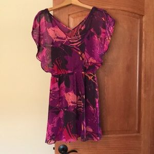 Express Pink Purple Floral Chiffon Sleeve Dress M